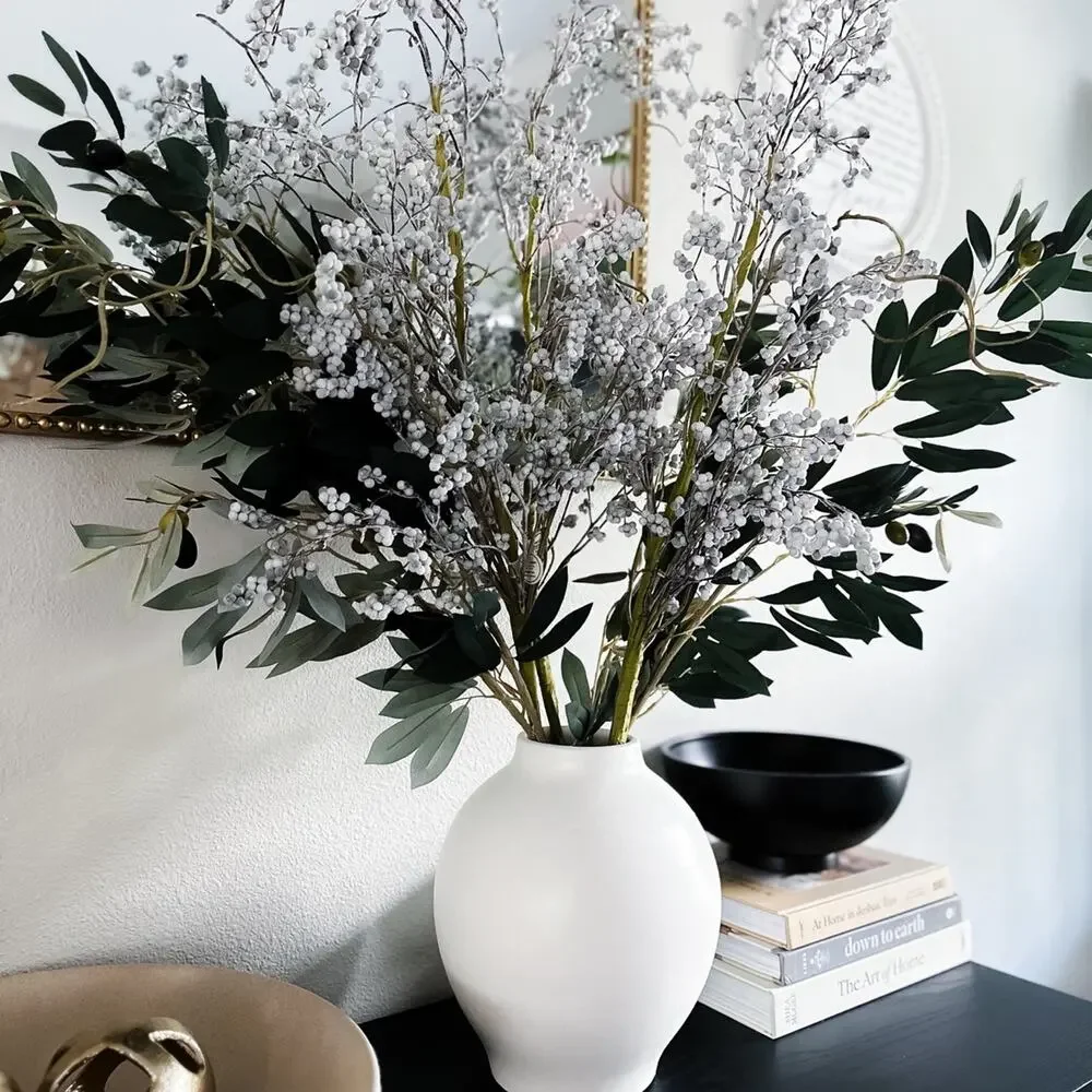3 Artificial Juniper Winter Berry flocked Branch stems 34”
